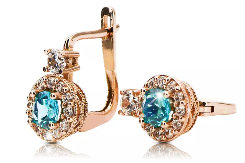 Earrings Aquamarine 14K Rose gold Vintage Jewlery cec003r